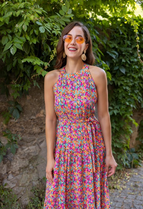 Uzun Çiçekli Elbise - PEMBE Uzun Çiçekli Elbise - PEMBE